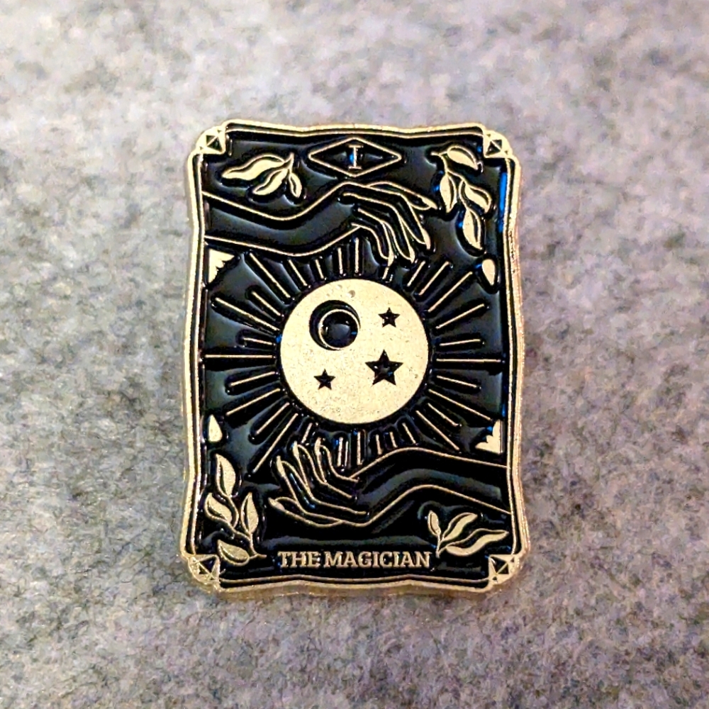 Tarot Card Pin - The Magician- Black & Gold Cosmic Major Arcana 1 I
